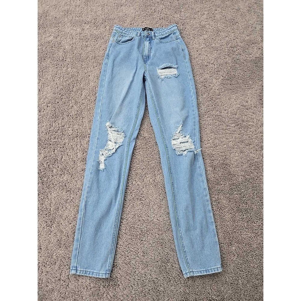 Missguided Jeans Womens 0L LONG Blue Denim Riot High Rise Mom Ripped 90s Classic